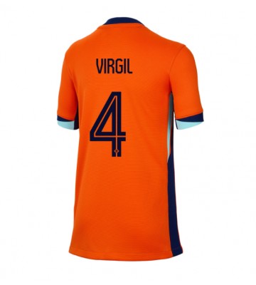 Holland Virgil van Dijk #4 Hjemmebanetrøje Dame EM 2024 Kort ærmer